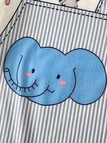 SHEIN Playful Pals Áo liền quần tay ngắn cổ tròn in họa tiết sọc và hoạt hình cho bé trai - Màu xanh lam - Xem 6