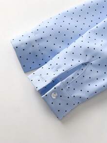 SHEIN 2pcs Young Boy Gentleman Set,Polka Dot Long Sleeve Shirt And Suit Pants,Family Matching,Back-To-School,Formal Wedding Birthday Party Outfit - Blue - View 4