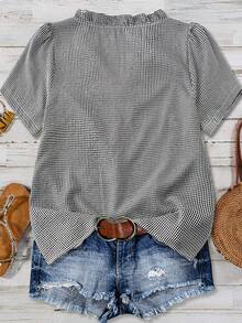 SHEIN LUNE CURVE 大码女式纯色纹理V领短袖休闲常规衬衫，适合外出、度假、夜店等场合 - 彩色 - 查看 2