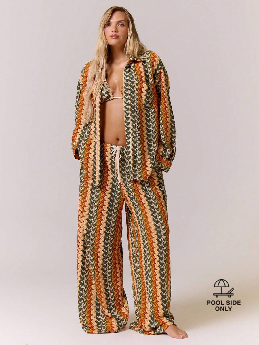 MUSERA Plus Size Crochet Knit Style Button Down Shirt Only Vacation Holiday Cute Holiday Romantic Cute Summer Sexy Beach Curve, Summer - Multicolor - View 1