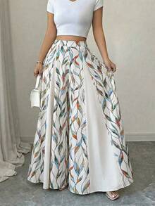 Selianne 女士优雅印花拼接A字裙裤，适合春夏外出、度假和通勤 - 彩色 - 查看 3