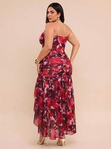 SHEIN BAE Plus Size Women's Green Spaghetti Strap Dress With Slit And Ruched Details, Elegant For Early Autumn - Multicolor - View 5