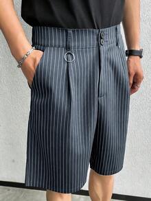 Manfinity Hypemode Phong cách đường phố dành cho nam giới trẻ tuổi, sản phẩm đa năng: Quần short nam dáng rộng xếp ly kẻ sọc, cài hai nút, phù hợp với phong cách đường phố, trang phục thường ngày, đi chơi cuối tuần, lễ hội âm nhạc, tiệc tùng và các dịp xã hội khác của giới trẻ. Chiếc quần short này là một món đồ đa năng không thể thiếu trong tủ quần áo của nam giới và là một món quà tuyệt vời dành cho bạn trai hoặc chồng. - Màu xanh bụi bặm - Xem 3