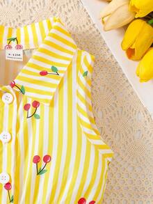 Elladie kids Baby Girls' Casual Striped Cherry Print Romper, Spring/Summer - Yellow - View 4