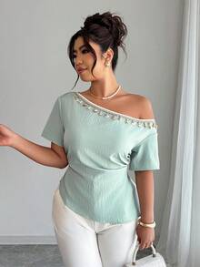 Elenzga Áo thun nữ cỡ lớn 1 mảnh, chất liệu giả vải lanh, họa tiết vỏ sò và tua rua, kiểu dáng chữ A, thích hợp cho kỳ nghỉ biển, mùa xuân/hè. - màu xanh lá - Xem 5
