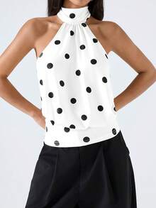 LYSMO Women's Casual Retro Halter Backless Polka Dot Print Camisole - White - View 6