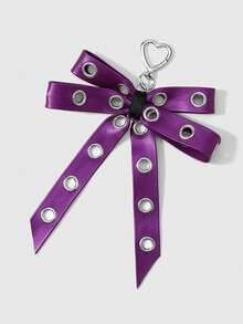 ROMWE 2 Multi-Specification Y2k Sweet And Cool Babes Temperament Fashion Heavy Industry Punk Dark Style Goth Purple Glossy Leather Metal Air Eye Hole Eye Double-Layer Bow DIY Love Keychain Bag Pendant, Combination Suit, Suitable For Women, Girls, Sisters, Girlfriends, Daily Wear, Holiday Gifts - Purple-29 - View 7