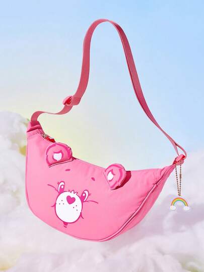 SHEIN X Care Bears 1 件装卡通图案印花装饰斜挎包，斜挎包，小包，适合旅行、通勤、外出等，适合学生、男女，图案为欢呼熊、分享熊