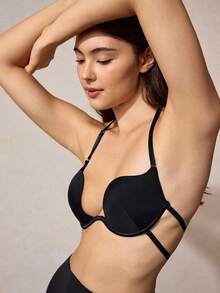 Veilyse 1pc Women Solid Color Backless Halter Neck Brafor Summerfor Summer - Black - View 9