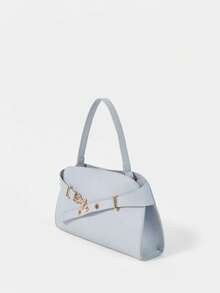 SHECARRY Bolso de mano para damas, elegante y exquisito para vacaciones, trabajo y viajes, de gran capacidad, con correa de hombro ajustable y detalles metálicos - Azul claro - Ver 2