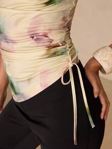 SHEIN Glamour Débardeur plissé décontracté polyvalent pour usage quotidien avec effet tie-dye pour femmes - Multicolore - Voir 5