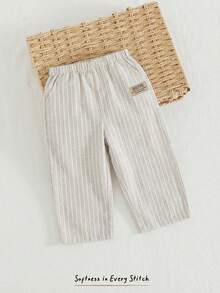 Cozy Pixies Baby Boy Letter & Striped Pocket Loose Casual Pants Baby Pants Linen Toddler Pants Baby Boy Pants Baby Stripe Pants Loose Pants,Kids - Apricot - View 6