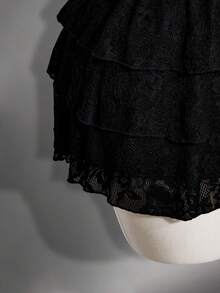 SHEIN ICON 大码女士蕾丝拼接露背系带性感约会之夜连衣裙 - 黑色 - 查看 9