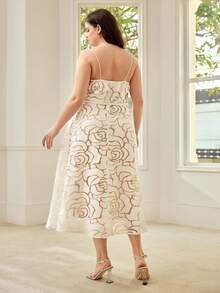 MOTF PREMIUM PLUS SIZE ELEGANT STRAPLESS ROSE FLORAL A-LINE SLIP DRESS, SOPHISTICATED LADY FORMAL GOWN FOR SUMMER - White - View 3