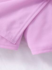 Sparklyn 2pcs/Set Tween GirlsRibbed Pearl Trim Sleeveless Top & Solid Bow Skirt Shorts Casual Summer Outfit - Purple - View 7