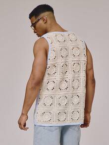Musero Crochet Contrast Stitch Sleeveless Knit Vest All Over Design Pattern Detailing Tank Top Spring Summer Essentials Holiday Beach - Multicolor - View 4