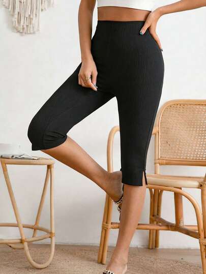 EMERY ROSE Quần legging lửng xẻ gấu màu trơn dành cho nữ cỡ lớn