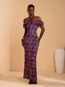 JIAN LASALA All-Over Print Floral Sleeveless Halter Women Casual Dress Off Shoulder - Multicolor - View 6