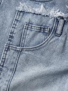 Manfinity Joysei Jeans minimalistas desgastados de color claro con dobladillo crudo para hombres - Azul - Ver 4