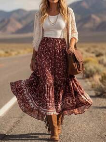 LanaWest New Western Style Versatile Ditsy Floral Casual Skirt - Multicolor - View 7