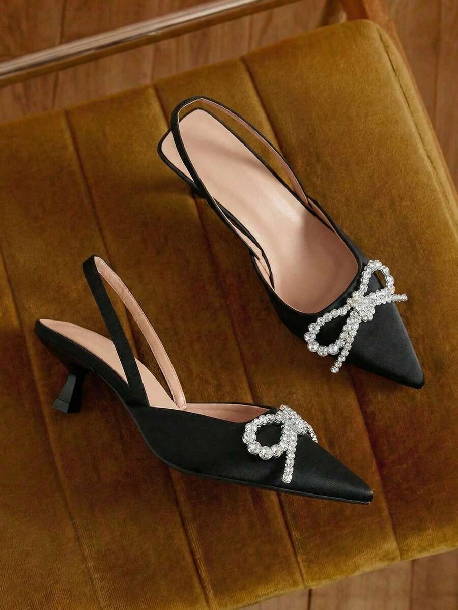 Eladyva Sapatos de salto alto femininos plus size para outono/inverno, com laço decorativo, bico fechado, elegantes, estilo mule, para festas.