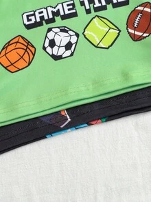 4 Stück/2 Sets Jungen Lustiger Cartoon Muster Strick Kurzarm Top und Shorts Pyjama Set, bequem, hautfreundlich, eng anliegend, geeignet für den Sommer - Verschiedenfarbig - Übersicht 10