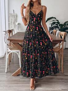 Breezaya 新款复古碎花生日婚礼多层拼接可爱蝴蝶结连衣裙（女款） - 黑色 - 查看 6