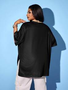 Maweii Plus Size Women's T-Shirt, Letter Print Ruffle Drawstring Short Sleeve, Casual Sporty Street Wear Top - Multicolor - View 2