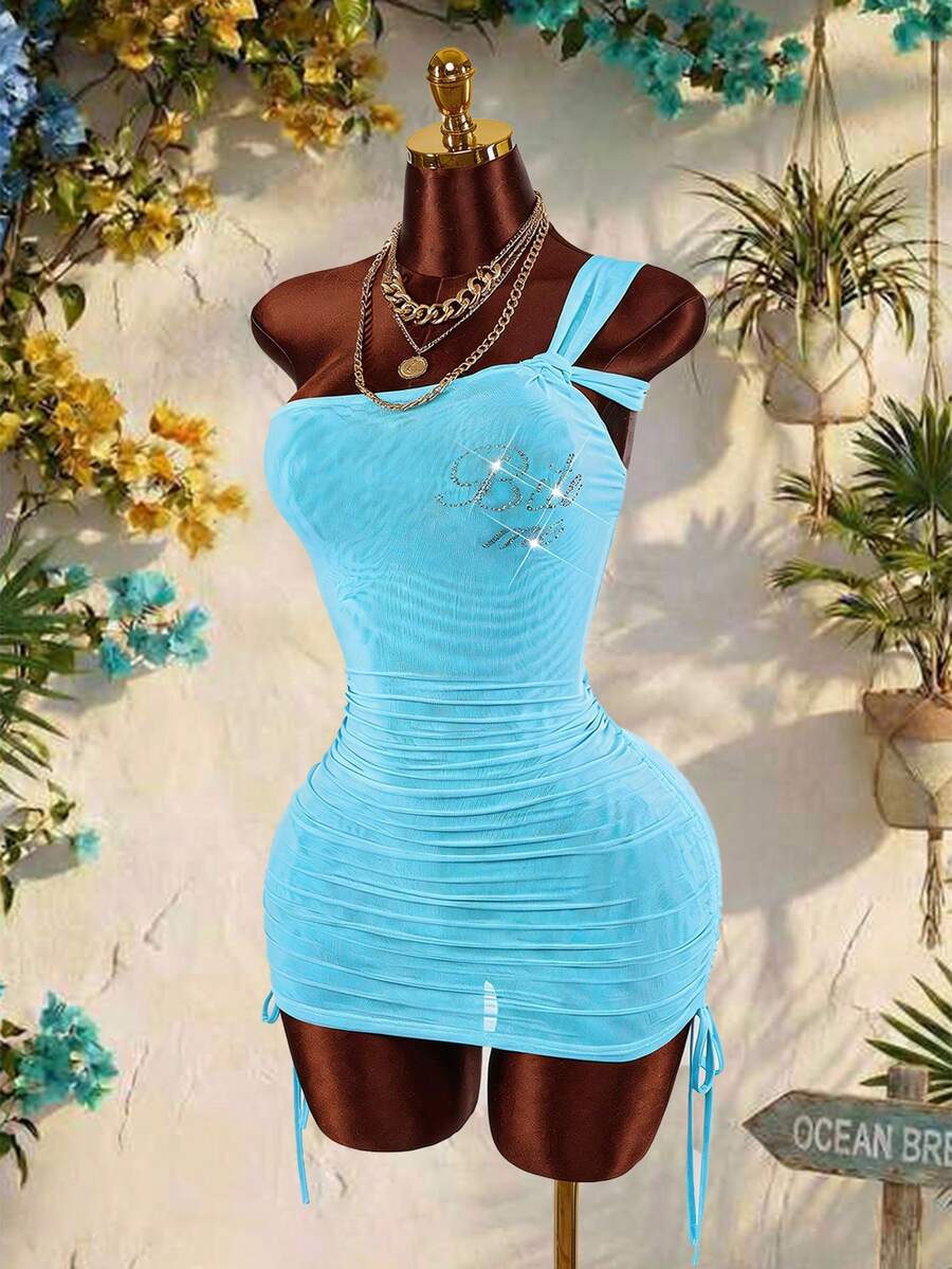 Amplova Dopamine Vacation Style Sexy Sheer Mini Dress For Women - Blue - View 1