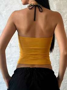 Rovax 数字印花撞色滚边修身露背吊带上衣 - 彩色 - 查看 2