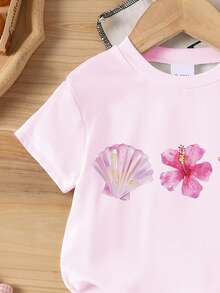 Elladie kids 6pcs Baby Girl Sweet Cute Smiling Face, Letter, Dopamine Print Tie-Dye Color Casual Summer Outfit Set - Multicolor - View 6
