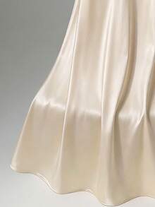 Weeklong V-Neck Pearl Collar Sleeveless A-Line Satin Maxi Dress, Elegant Party Dress For Plus Size, Spring/Summer - Apricot - View 4