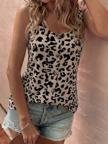 EMERY ROSE New Arrival Women's Fashion Floral & Leopard Print Round Neck Button Vest - Multicolor - View 3