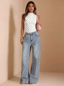 SHEIN BAE Áo liền thân nữ in chấm bi, kiểu dáng xếp ly, phong cách thường ngày. - Nhiều màu - Xem 4