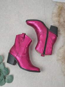 Black Cowboy Short Boot With Reptile Texture - Pink - View 4
