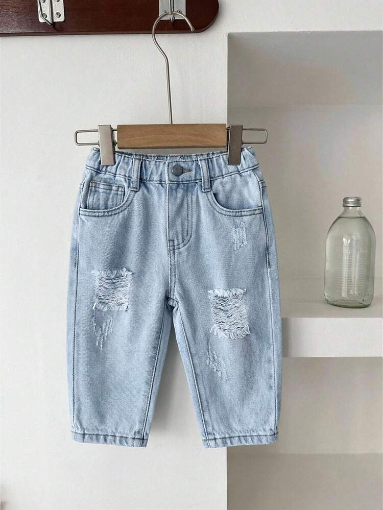 SHEIN Bubblio Pantalones pitillo de denim azul para bebés niños - Lavado ligero - Añade 8
