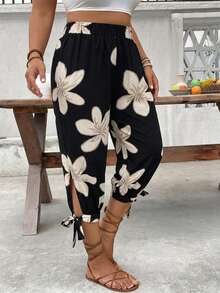 EMERY ROSE Plus Size High Waist Drawstring 7/8 Pants, Spring/Summer - Multicolor - View 4