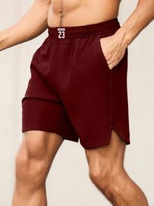 Gym Rark Men's Letter Print Elastic Waist Pocket Sports Shorts, Gym - Burgundy - View 4