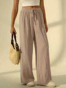 SHEIN Tall Women's Plain Trousers, Fashionable For Summer Winter Brown Casual Spring - Brown - View 4