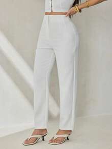 SHEIN PETITE Quần lửng 3/4 màu trắng tinh đơn giản dành cho nữ - trắng - Xem 5