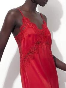 Maija Outfit Deas For Dress,Sleeveless Red Long Dress For Women With Cold Shoulder Design And Elegant Fuzzy Plant Pattern Lace - Red - View 3