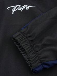 Manfinity Roghcode Chaqueta casual de hombre con estampado de letras y cremallera de contraste de color - Azul Marino - Ver 6