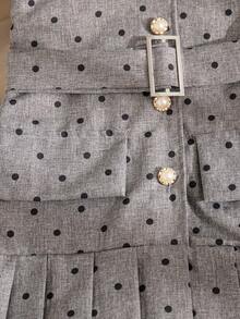 SHEIN Elladie kids 女童夏季新款白色翻领连衣裙，灰色波点印花前片，收腰设计，休闲简约时尚连衣裙 - 灰色 - 查看 6