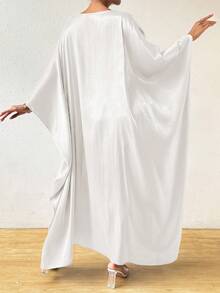 Rafferiza Abito lungo casual e comodo da donna con scollo rotondo, maniche a pipistrello e colore tinta unita, adatto per vacanze e abbinamenti - Bianco - Visualizzare 2