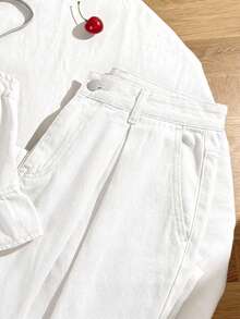 Comfortcana Bộ đồ denim thường ngày dành cho nữ gồm áo hai dây xếp ly và quần ống rộng. - trắng - Xem 4