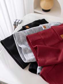 SHEIN 3pcs Young Boys' Casual Comfortable Pocket Decor Knit Shorts Set - Red - View 7