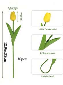 10pcs/Set Artificial Tulip Flowers For Kitchen, Living Room, Bedroom, Bathroom, Party, Restaurant Decoration, Valentine Day, Gift - Yellow - View 9