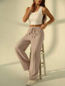 SHEIN Tall Women's Plain Trousers, Fashionable For Summer Winter Brown Casual Spring - Brown - View 7