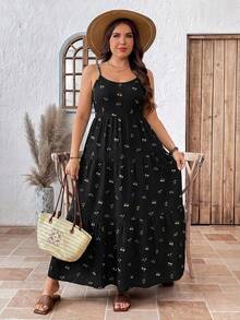 Freevana Vestido bohemio de tirantes finos en color crema amarillento, vestido largo con bordado floral dorado en la cintura acampanada, vestido holgado y favorecedorcon estilo vintage para vacaciones de verano - Negro - Ver 6