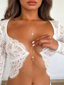 SHEIN 1 chiếc dây đeo ngực đính đá lấp lánh gợi cảm dành cho nữ. - Vàng - Xem 3